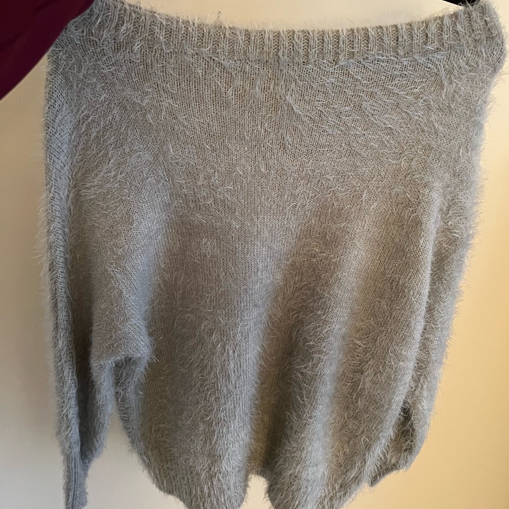 Off Shoulder Fuzzy Gray Sweater